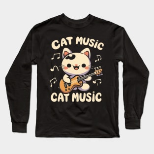 cat music,cute kawaii cat Long Sleeve T-Shirt